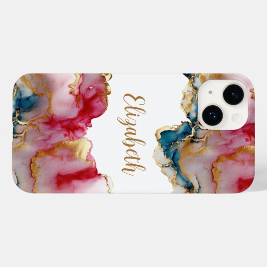 Monogram Roze blauwe goudwas Waterverf Abstract Case-Mate iPhone Case (Achterkant (horizontaal))