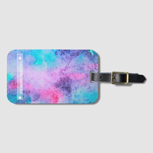 Monogram Roze Blauwe Paarse Salty Waterverf Bagagelabel (Voorkant (horizontaal))