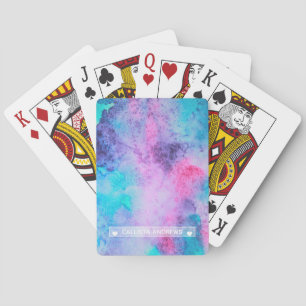 Monogram Roze Blauwe Paarse Salty Waterverf Pokerkaarten