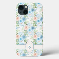 Monogram Roze Blauwe Waterverf Floral