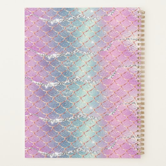 Monogram roze blauwe zilver Glitter Mermaid Scales Planner (Achterkant)