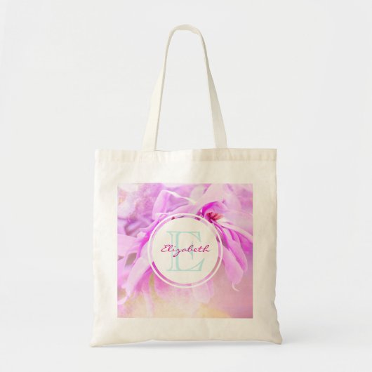 Monogram  roze bloem foto tote bag (Voorkant)