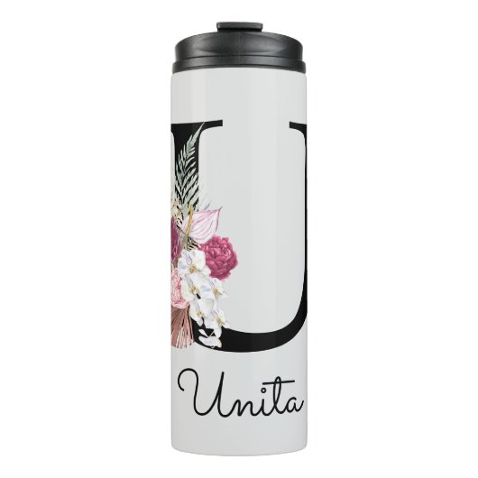 Monogram Roze Bloem Initial U Thermosbeker (Voorkant)