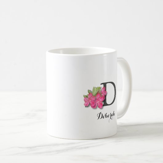 Monogram Roze Bloem Koffie Mok (Voorkant rechts)