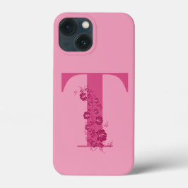 Monogram Roze Bloemen Brief aan iPhone Case