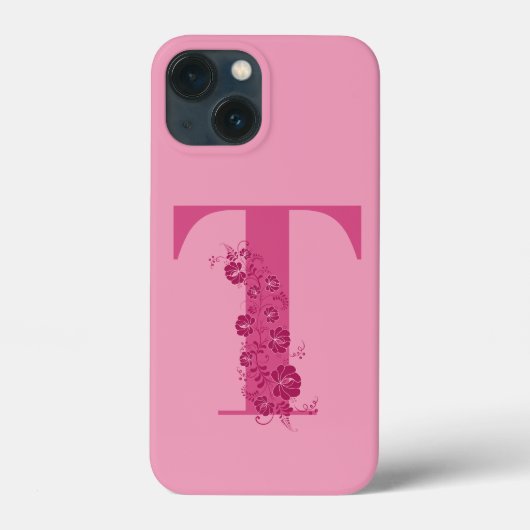 Monogram Roze Bloemen Brief aan iPhone Case (Achterkant)