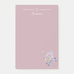 Monogram Roze Bloemen Dragonfly Botanische Cottage Post-it® Notes