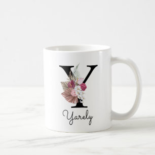 Monogram Roze Bloemen Initiaal W Coffee Y Koffiemok