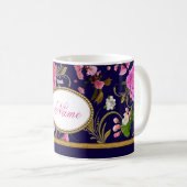 Monogram roze bloemen koffiemok (Voorkant rechts)