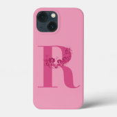 Monogram Roze Bloemen Letter R iPhone Case (Achterkant)