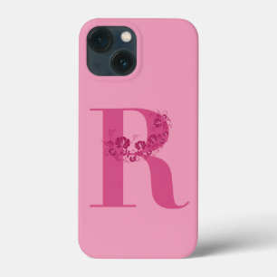 Monogram Roze Bloemen Letter R iPhone Case
