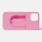 Monogram Roze Bloemen Letter U iPhone Case (Achterkant (horizontaal))