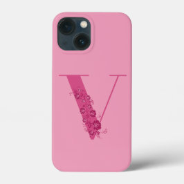 Monogram Roze Bloemen Letter V iPhone Case