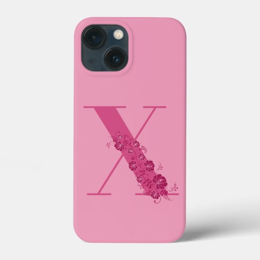 Monogram Roze Bloemen Letter X iPhone Case (Achterkant)
