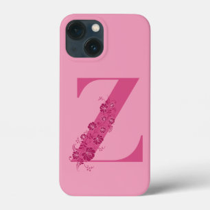 Monogram Roze Bloemen Letter Z iPhone Case