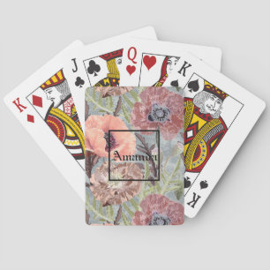 Monogram roze bloemen pokerkaarten