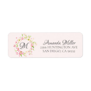 Monogram  Roze Bloemen Retouradres Etiket