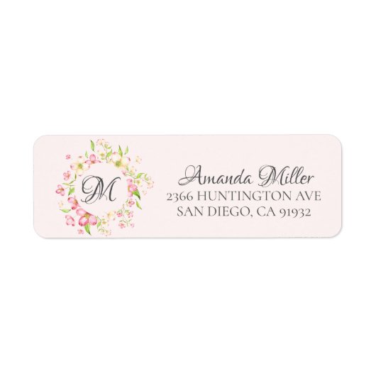 Monogram  Roze Bloemen Retouradres Etiket (Voorkant)