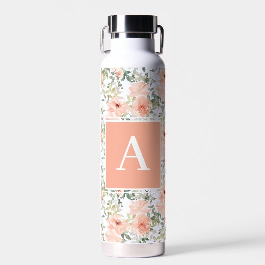 Monogram Roze  Bloemen Roos Waterfles (Voorkant)