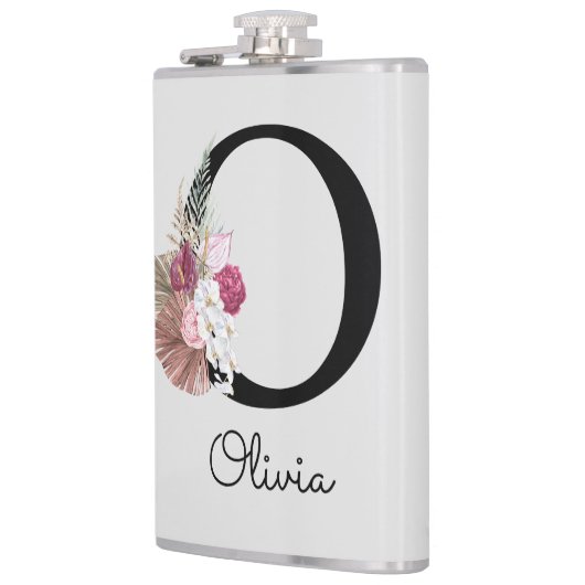 Monogram roze bloemig Initiaal O Heupfles (Links)