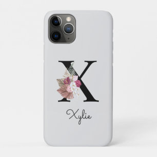 Monogram roze bloemig Initiaal X iPhone 11 Pro Hoesje
