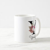 Monogram Roze Bloemige Initiaal W Koffie Y Koffiemok (Voorkant rechts)