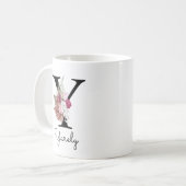 Monogram Roze Bloemige Initiaal W Koffie Y Koffiemok (Voorkant links)