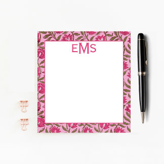 Monogram Roze Blok Print, Bloemen Notitieblok