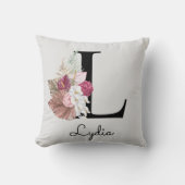 Monogram Roze Boho Bloem Initial L Kussen (Voorkant)