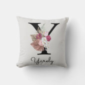 Monogram Roze Boho Bloem Initial Y Kussen (Voorkant)