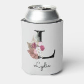 Monogram Roze Boho Bloemen Initiaal L Blikjeskoeler (Blikje Achterkant)