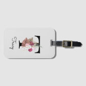 Monogram roze Boho bloemig Initiaal T Bagagelabel (Voorkant (horizontaal))