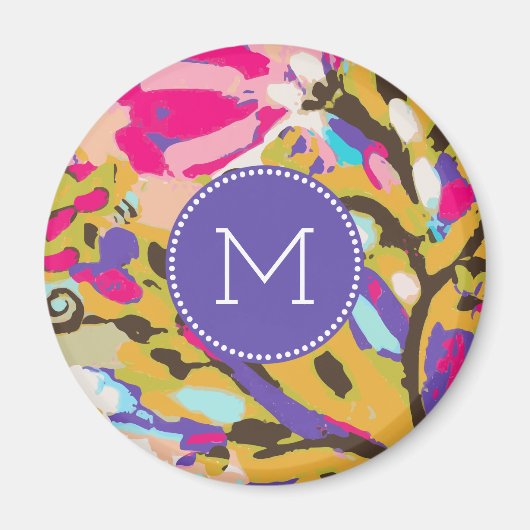 Monogram | Roze Boho Floral I Magneet (Voorkant)