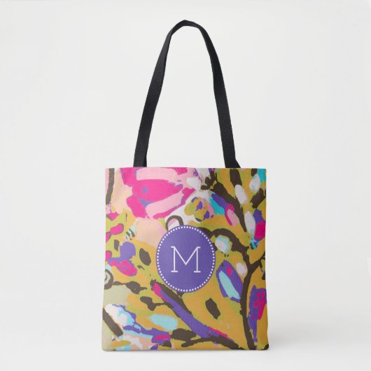 Monogram | Roze Boho Floral I Tote Bag (Voorkant)