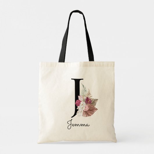 Monogram Roze Boho Girly Floral Initiaal J Tote Bag (Achterkant)