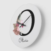 Monogram Roze Boho Girly Floral Initiaal O Grote Klok (Hoek)