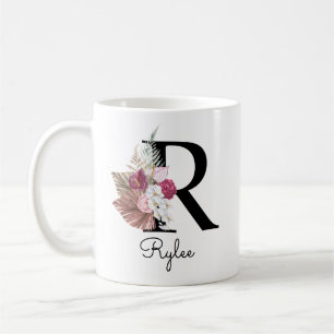 Monogram Roze Boho Girly Floral Initiaal R Koffiemok