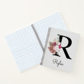 Monogram Roze Boho Girly Floral Initiaal R Notitieboek (Binnen)