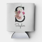 Monogram Roze Boho Girly Floral Initiaal S Blikjeskoeler (Voorkant)