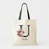 Monogram Roze Boho Girly Floral Initiaal U Tote Bag (Voorkant)
