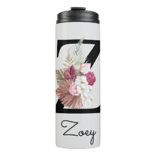 Monogram Roze Boho Girly Floral Initiaal Z Thermosbeker