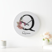 Monogram Roze Boho Girly Initiaal Q Grote Klok (Huis)