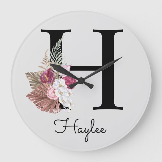 Monogram Roze Boho Initiaal H Groot Cl Grote Klok (Voorkant)