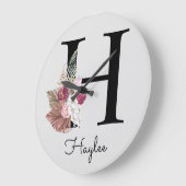 Monogram Roze Boho Initiaal H Grote Cl Grote Klok (Hoek)