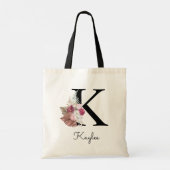 Monogram Roze Boho Meisjesachtig Bloemend Initial Tote Bag (Achterkant)