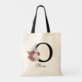 Monogram Roze Boho Meisjesachtig Bloemend Initial  Tote Bag (Achterkant)