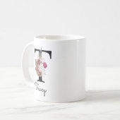 Monogram Roze Boho Meisjesachtig Bloemend Initiale Koffiemok (Voorkant links)