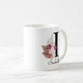 Monogram Roze Boho Meisjesachtig Bloemmotief Initi Koffiemok (Voorkant rechts)