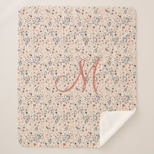 Monogram Roze Boho Paars Koraal Wilde Bloemen Sherpa Deken