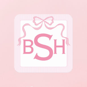 Monogram Roze Bow, Aangepast lint Vierkante Kartonnen Onderzetter